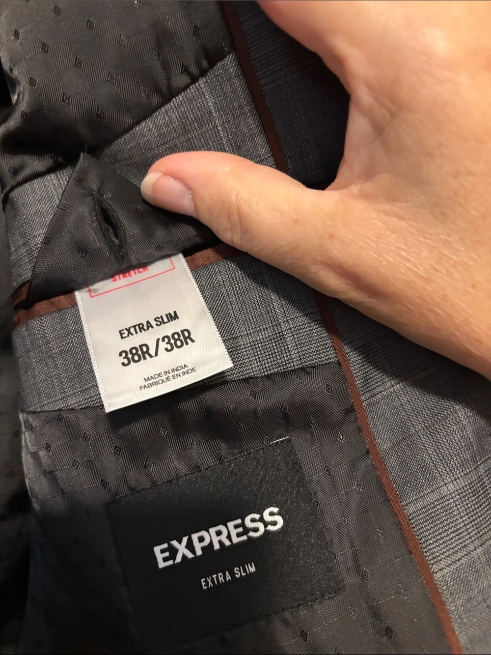Express Men’s Gray Windowpane Plaid Suit Jacket & Pants